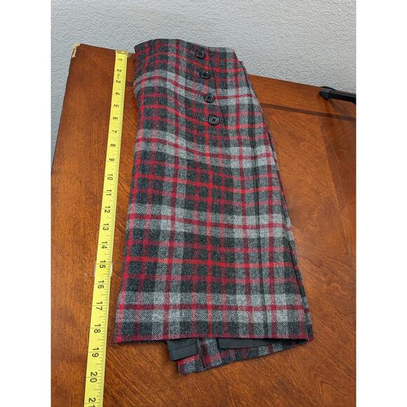 Gap Plaid Pencil Skirt Sailor 0 Red Black Gray Front Zip Buttons Mini Wool Blend - Picture 9 of 11